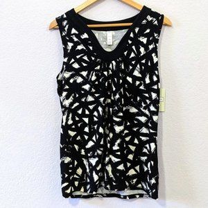 Merona Abstract Geometric Print Sleeveless Top, Black / Off-white
